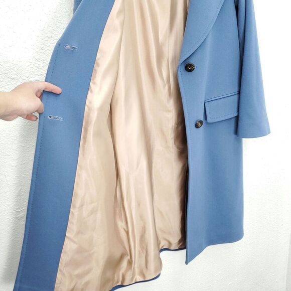 FLEURETTE  100% Wool Oversized Corn Flower Blue Notch Collar Longline Peacoat - Picture 13 of 16